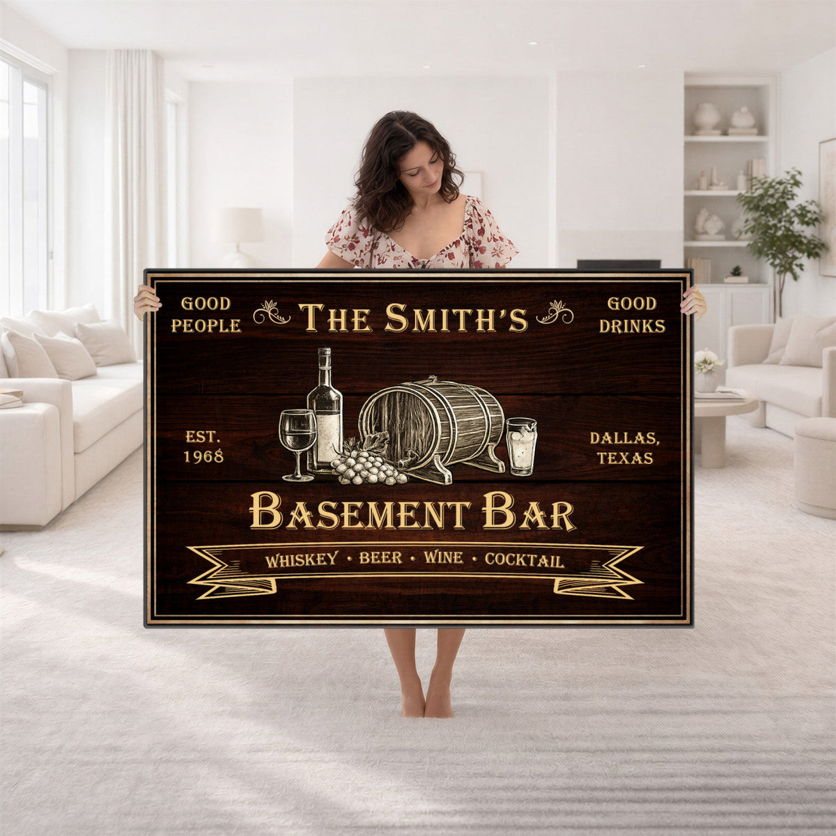 Custom Basement Bar Sign Canvas, Personalized Family Home Bar Wall Art