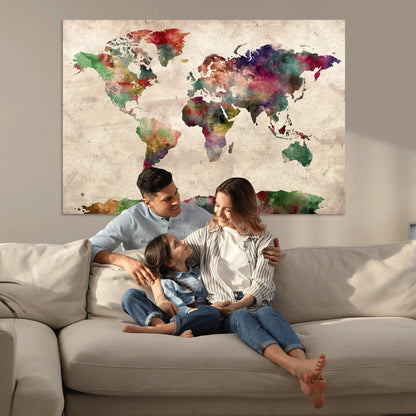 Push Pin World Map Canvas Print – Framed Wall Art for Couples to Track Their Travels – Anniversary Gift or Home Adventure Decor