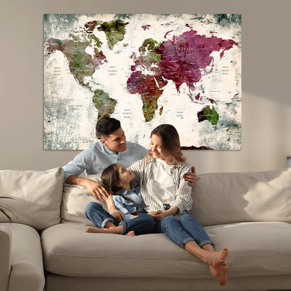 Push Pin World Map Canvas Print – Framed Wall Art for Couples to Track Their Travels – Anniversary Gift or Home Adventure Decor