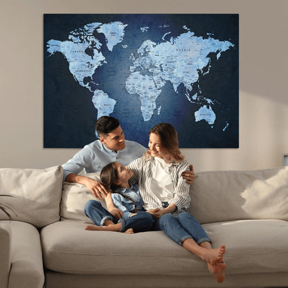 Push Pin World Map Canvas Print – Framed Wall Art for Couples to Track Their Travels – Anniversary Gift or Home Adventure Decor