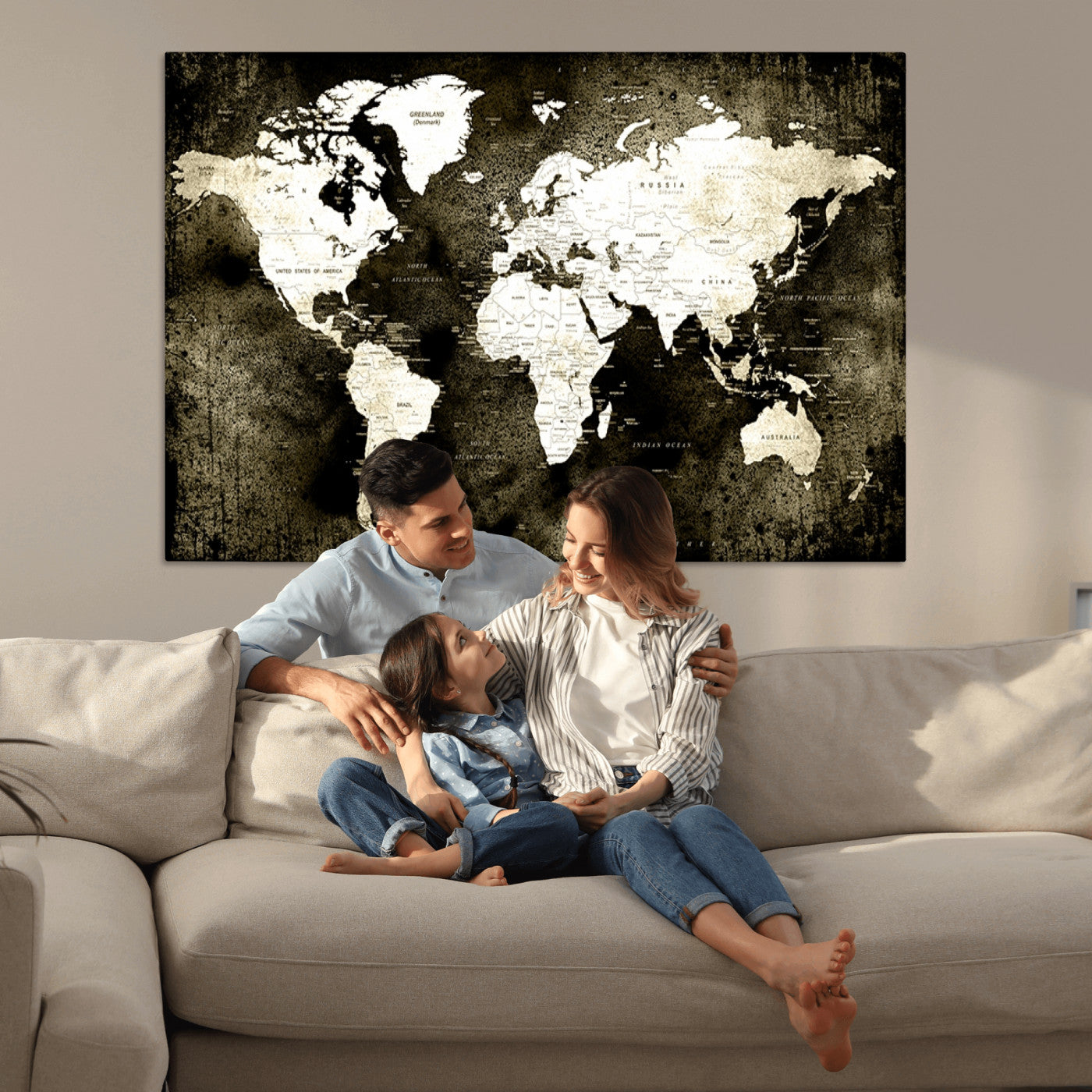 66737-MGV-CV-36X24-Push Pin World Map Canvas Print – Framed Wall Art for Couples to Track Their Travels – Anniversary Gift or Home Adventure Decor