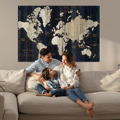 Push Pin World Map Canvas Print – Framed Wall Art for Couples to Track Their Travels – Anniversary Gift or Home Adventure Decor