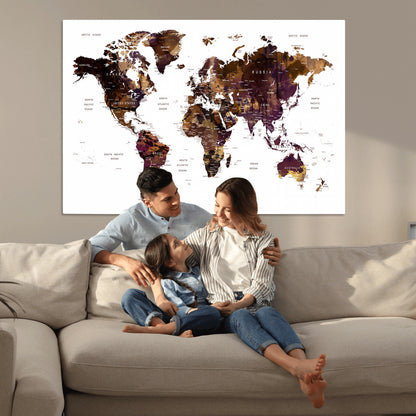 Push Pin World Map Canvas Print – Framed Wall Art for Couples to Track Their Travels – Anniversary Gift or Home Adventure Decor