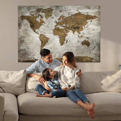 Push Pin World Map Canvas Print – Framed Wall Art for Couples to Track Their Travels – Anniversary Gift or Home Adventure Decor