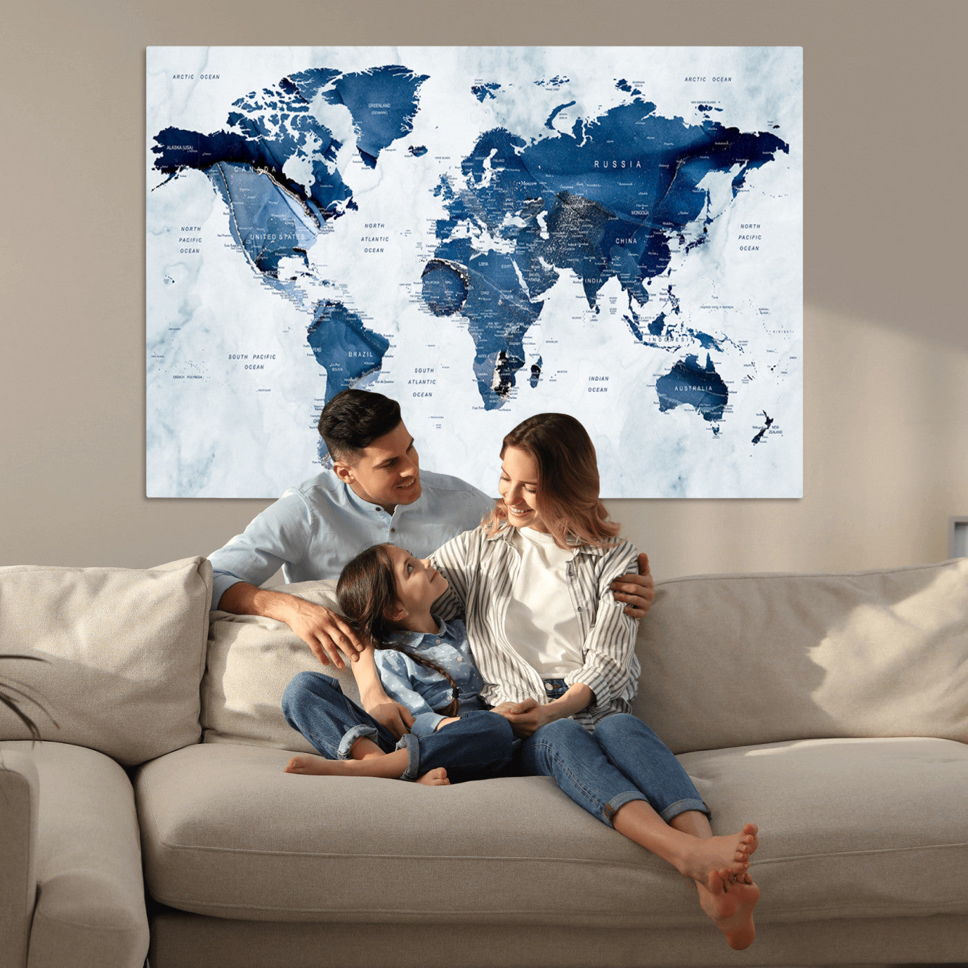 Push Pin World Map Canvas Print – Framed Wall Art for Couples to Track Their Travels – Anniversary Gift or Home Adventure Decor