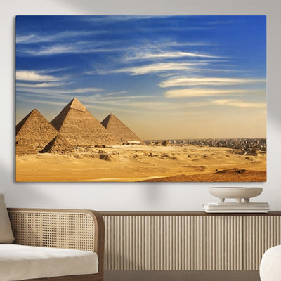 18193-MGV-CV-36X24-Majestic Ancient Wonders Wall Art Canvas Print, Golden Desert Under Endless Blue Sky Desert Sands Under Endless Blue Sky Artwork for Home Office