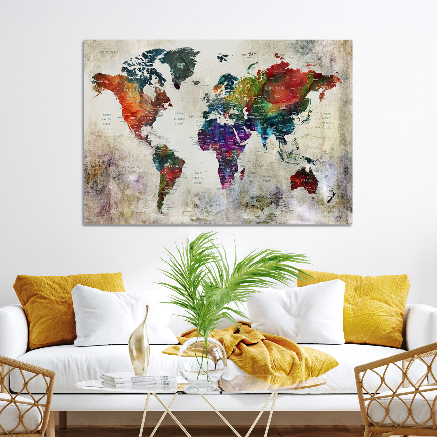 Push Pin World Map Canvas Print – Framed Wall Art for Couples to Track Their Travels – Anniversary Gift or Home Adventure Decor