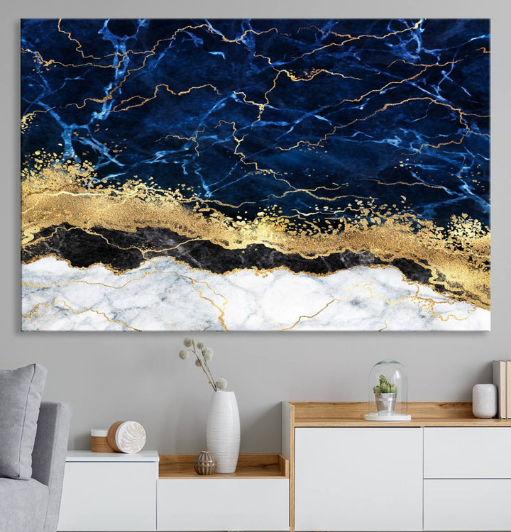 Navy Blue Marble Fluid Effect Wall Art Abstract Canvas Wall Art Print
