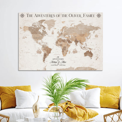 58395047-MGV-CV-36X24-Personalized Framed World Map Canvas Wall Art Print – Custom Push Pin Travel Tracker Lover - Custom World Map on Canvas