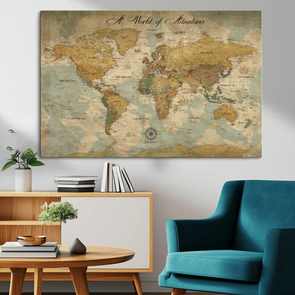 75690627-MGV-CV-36X24-Personalized World Map Print, Customizable Push Pin Framed World Map Print on Canvas - Custom Quote on Map Print,