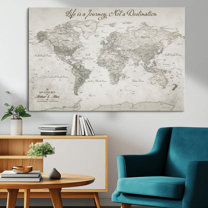 11398637-MGV-CV-36X24-Framed World Map Canvas – Custom Push Pin Travel Tracker – Personalized Wall Art for Adventurers, Home Office or Study Room Decor