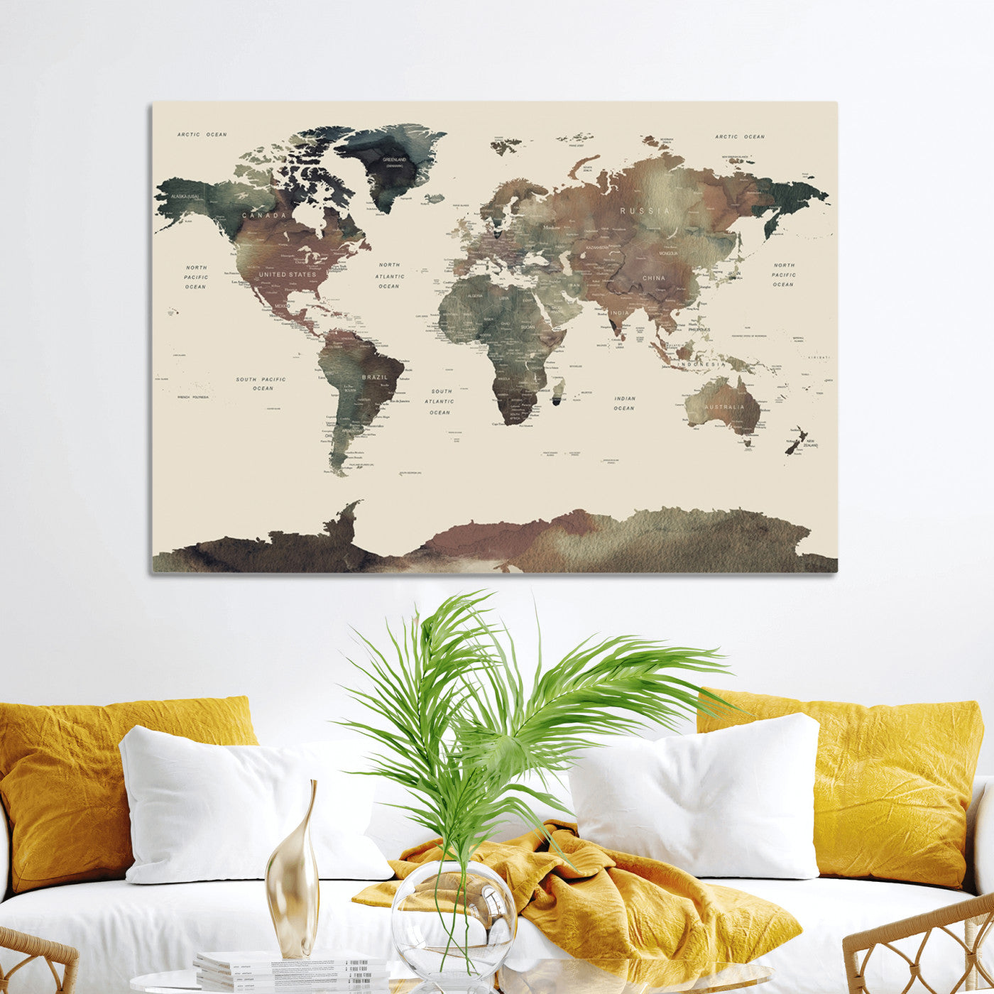Push Pin World Map Canvas Print – Framed Wall Art for Couples to Track Their Travels – Anniversary Gift or Home Adventure Decor