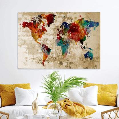 Push Pin World Map Canvas Print – Framed Wall Art for Couples to Track Their Travels – Anniversary Gift or Home Adventure Decor