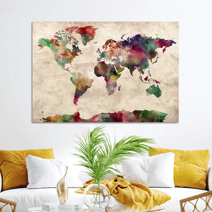 Push Pin World Map Canvas Print – Framed Wall Art for Couples to Track Their Travels – Anniversary Gift or Home Adventure Decor