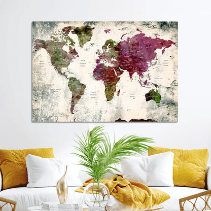 Push Pin World Map Canvas Print – Framed Wall Art for Couples to Track Their Travels – Anniversary Gift or Home Adventure Decor