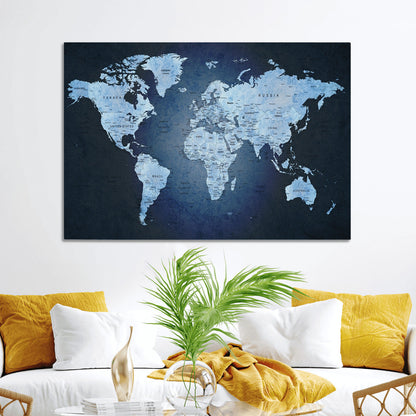 Push Pin World Map Canvas Print – Framed Wall Art for Couples to Track Their Travels – Anniversary Gift or Home Adventure Decor