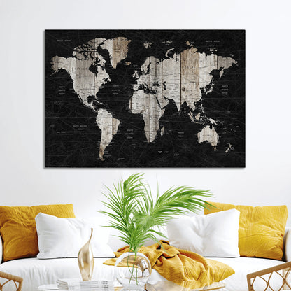 89998-MGV-CV-36X24-Push Pin World Map Canvas Print – Framed Wall Art for Couples to Track Their Travels – Anniversary Gift or Home Adventure Decor