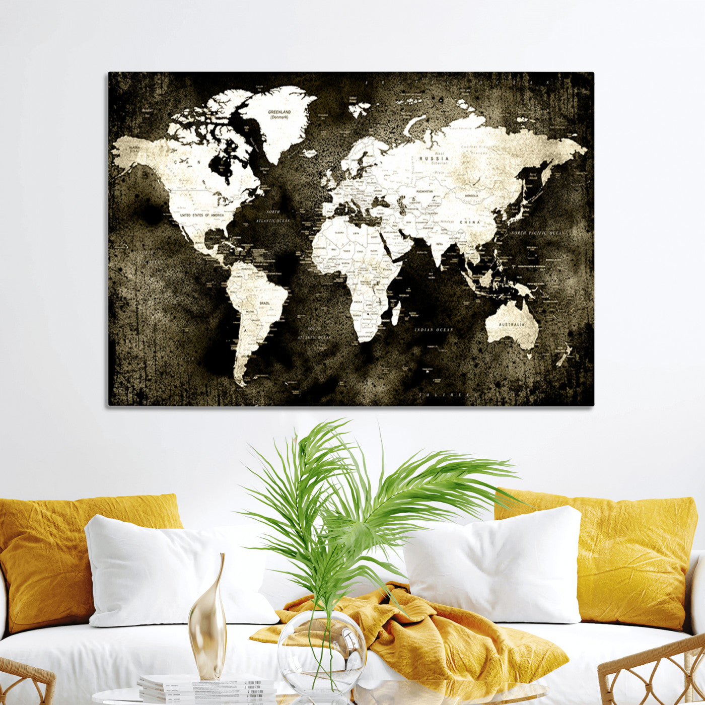 66737-MGV-CV-36X24-Push Pin World Map Canvas Print – Framed Wall Art for Couples to Track Their Travels – Anniversary Gift or Home Adventure Decor