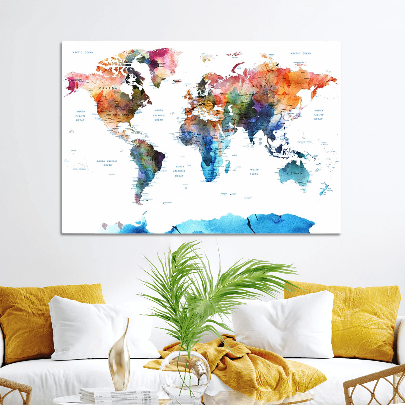 Push Pin World Map Canvas Print – Framed Wall Art for Couples to Track Their Travels – Anniversary Gift or Home Adventure Decor