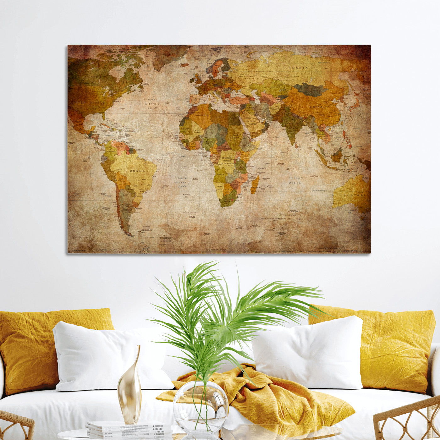 Push Pin World Map Canvas Print – Framed Wall Art for Couples to Track Their Travels – Anniversary Gift or Home Adventure Decor