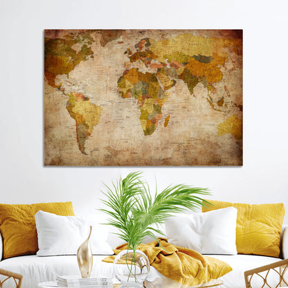 Push Pin World Map Canvas Print – Framed Wall Art for Couples to Track Their Travels – Anniversary Gift or Home Adventure Decor