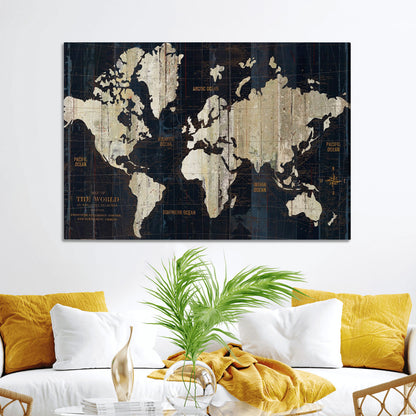 Push Pin World Map Canvas Print – Framed Wall Art for Couples to Track Their Travels – Anniversary Gift or Home Adventure Decor