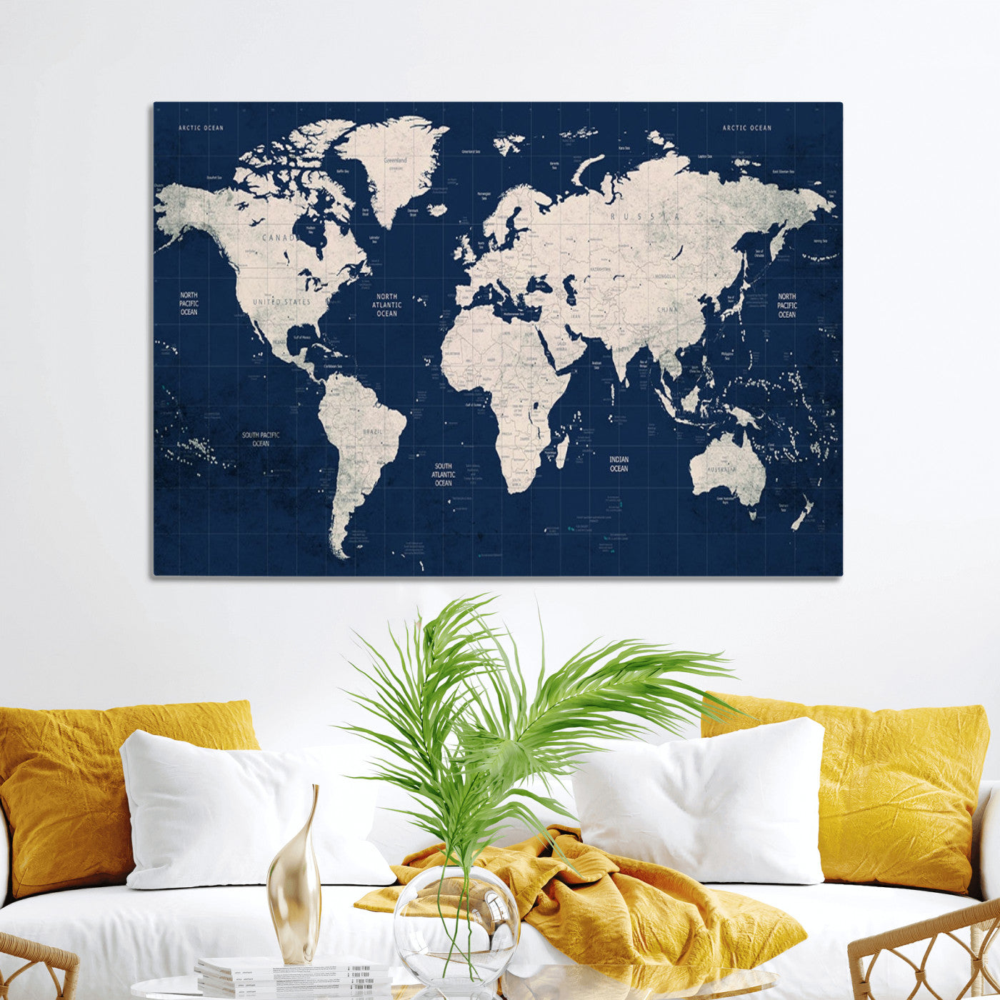 Push Pin World Map Canvas Print – Framed Wall Art for Couples to Track Their Travels – Anniversary Gift or Home Adventure Decor
