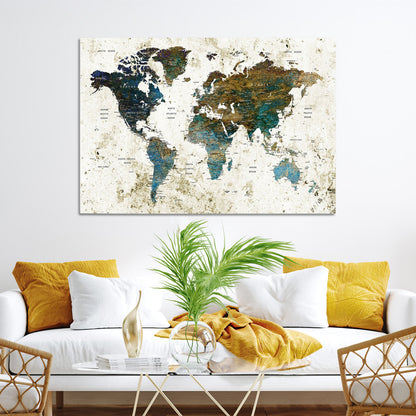 Vintage World Map Wall Art Canvas Print, Framed Rustic Earth Map Art Picture Print, Antique Map Perfect Rustic Vintage Decor Artwork
