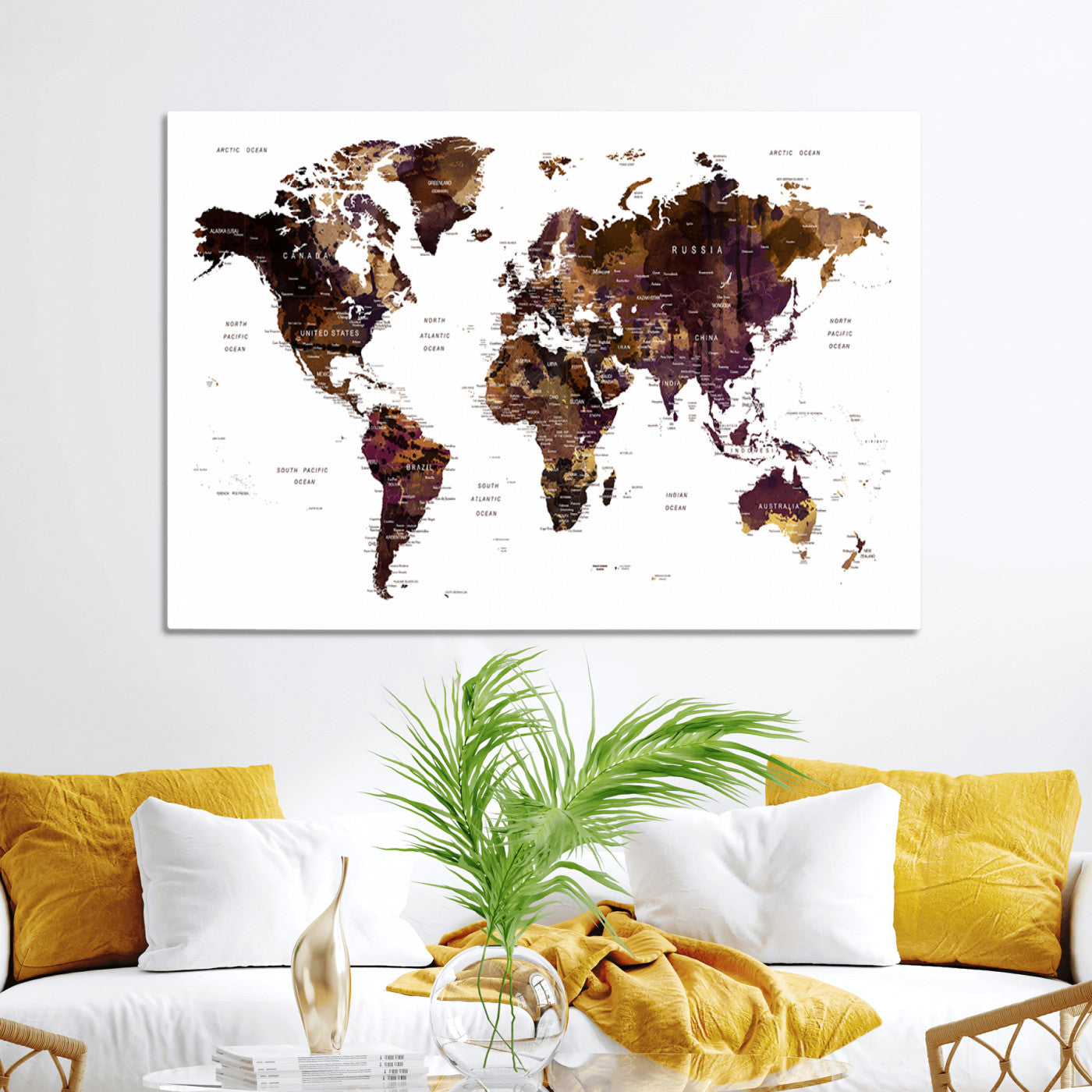 Push Pin World Map Canvas Print – Framed Wall Art for Couples to Track Their Travels – Anniversary Gift or Home Adventure Decor