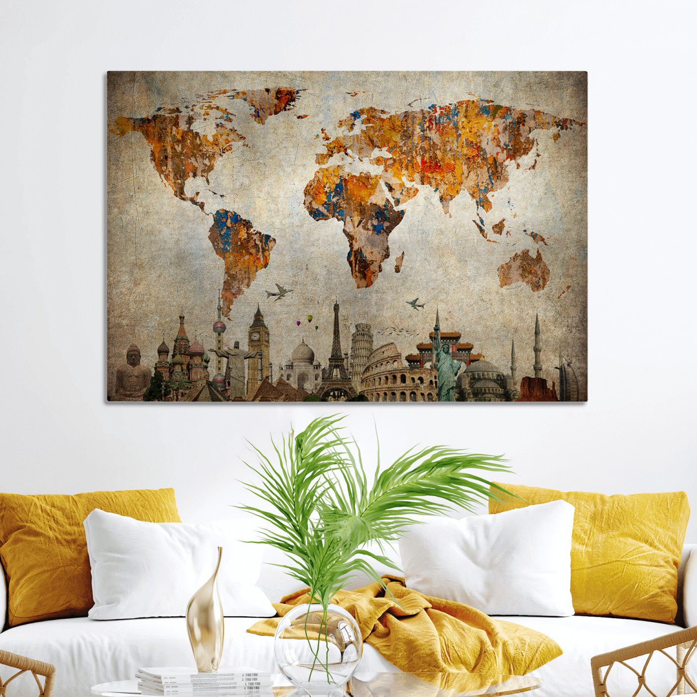 Push Pin World Map Canvas Print – Framed Wall Art for Couples to Track Their Travels – Anniversary Gift or Home Adventure Decor