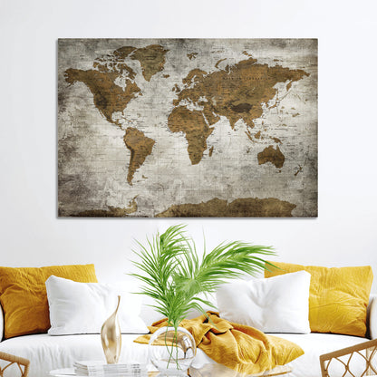 Push Pin World Map Canvas Print – Framed Wall Art for Couples to Track Their Travels – Anniversary Gift or Home Adventure Decor
