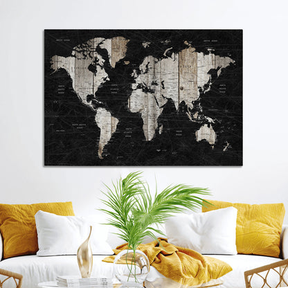 Push Pin World Map Canvas Print – Framed Wall Art for Couples to Track Their Travels – Anniversary Gift or Home Adventure Decor
