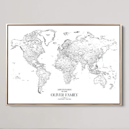 CSM02-MGV-CV-36X24-Custom Push Pin World Map Print – Personalized Canvas Wall Art for Travel Memories, Framed Gift for Couples, Anniversary or Wedding
