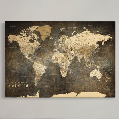 CSM02-MGV-CV-36X24-Custom Push Pin World Map Print – Personalized Canvas Wall Art for Travel Memories, Framed Gift for Couples, Anniversary or Wedding