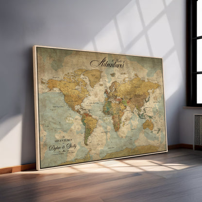 75690627-MGV-CV-36X24-Personalized World Map Print, Customizable Push Pin Framed World Map Print on Canvas - Custom Quote on Map Print,