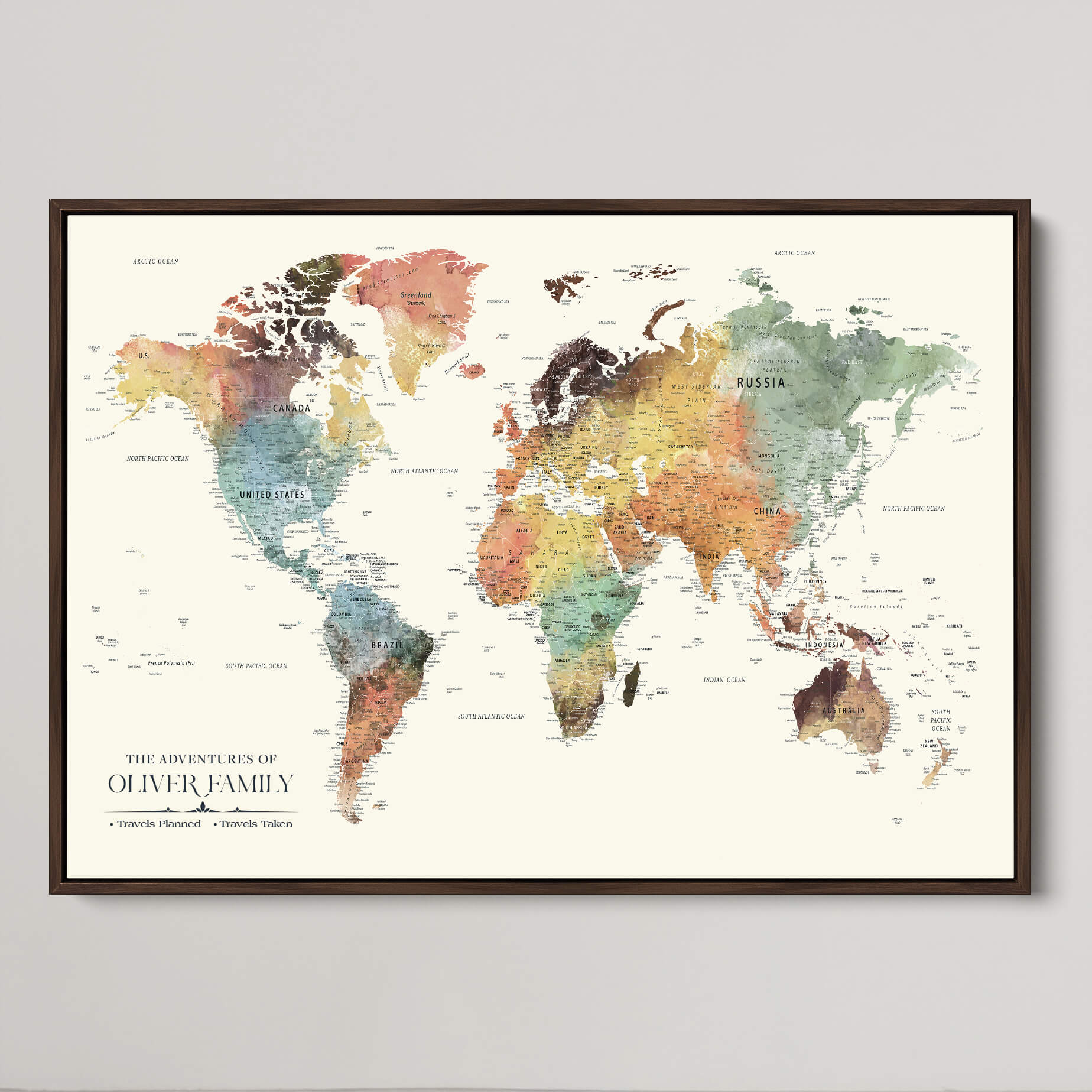 40183091-MGV-CV-36X24-Custom Framed World Map Canvas Print – Personalized Push Pin Travel Tracker Gift for Couples, Weddings, or Anniversary Celebrations