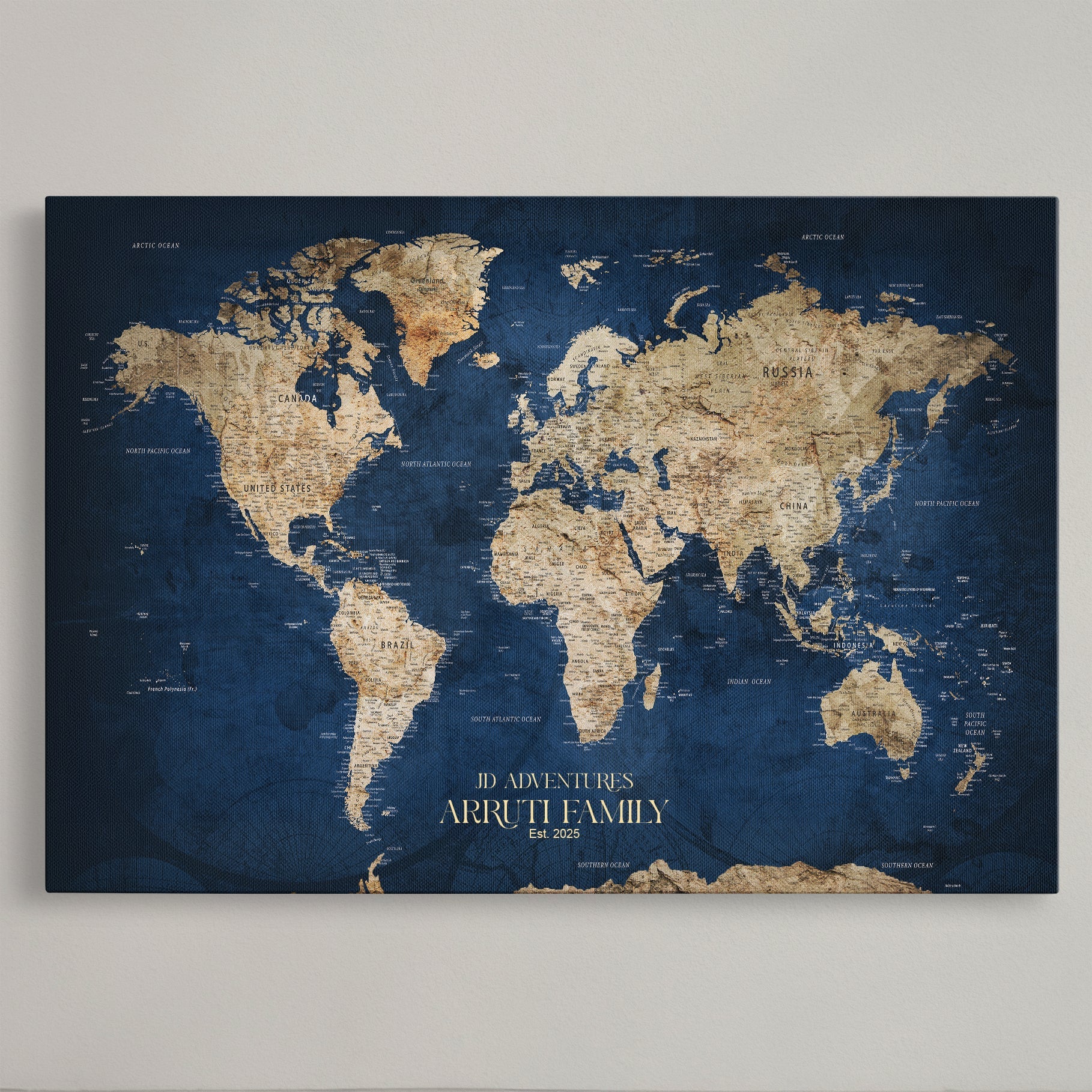40183091-MGV-CV-36X24-Custom Framed World Map Canvas Print – Personalized Push Pin Travel Tracker Gift for Couples, Weddings, or Anniversary Celebrations