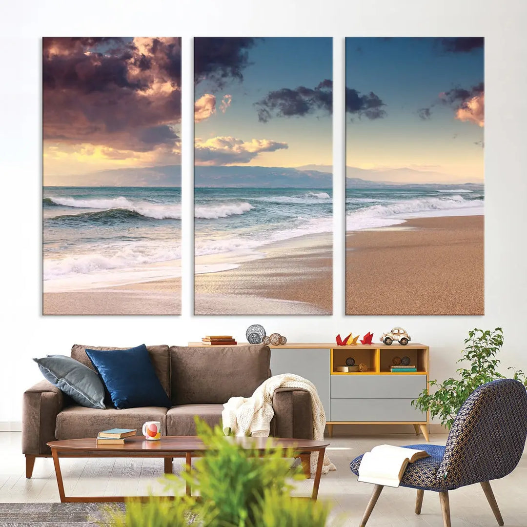 Cloudy Weather Beach Landscape Wall Art Canvas Print