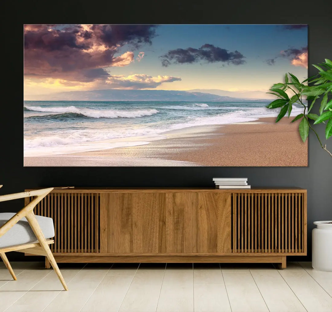 Cloudy Weather Beach Landscape Wall Art Canvas Print