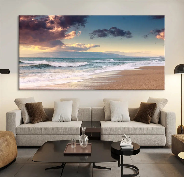 Cloudy Weather Beach Landscape Wall Art Canvas Print