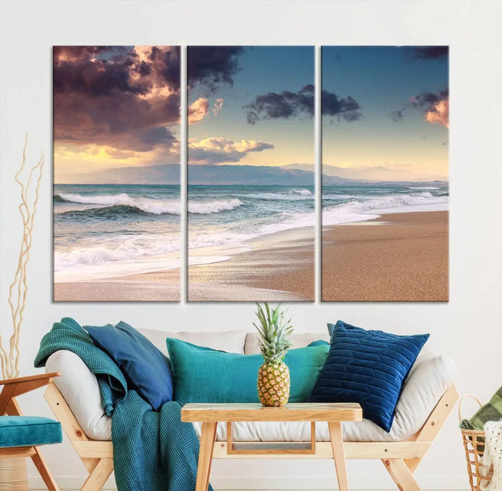 Cloudy Weather Beach Landscape Wall Art Canvas Print