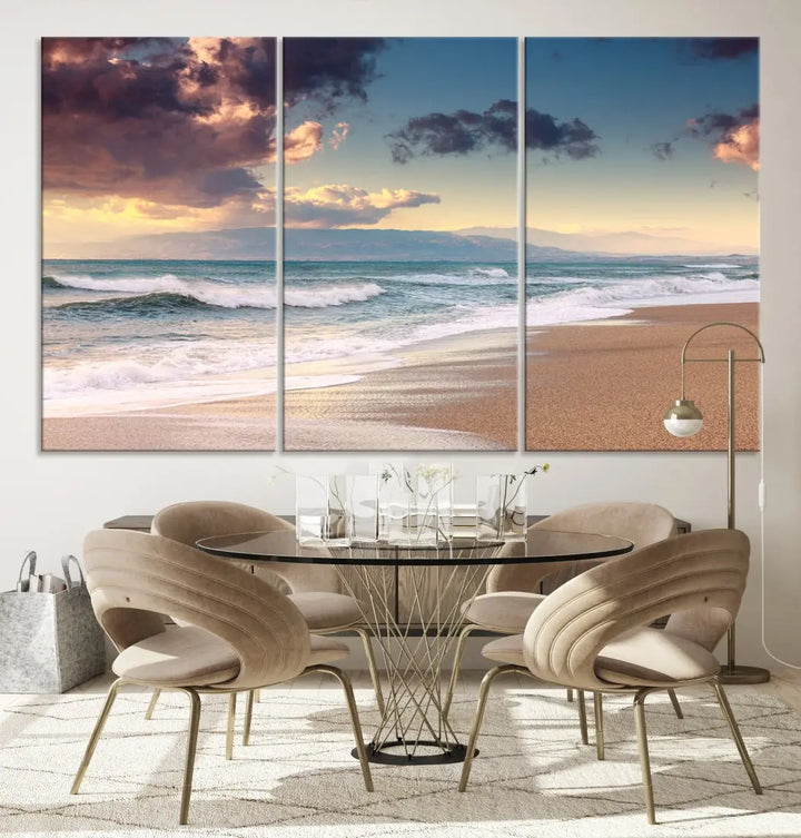 Cloudy Weather Beach Landscape Wall Art Canvas Print