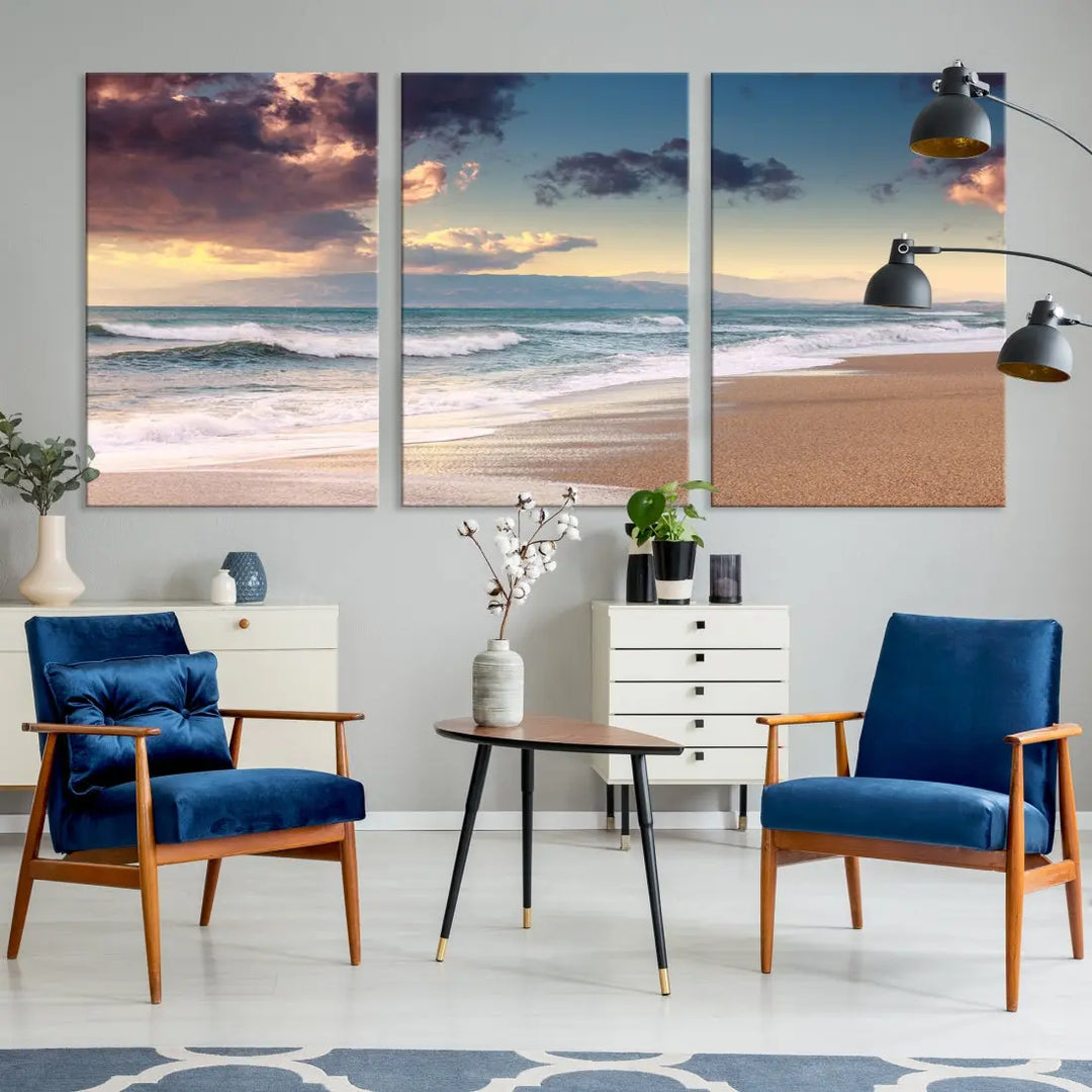 Cloudy Weather Beach Landscape Wall Art Canvas Print