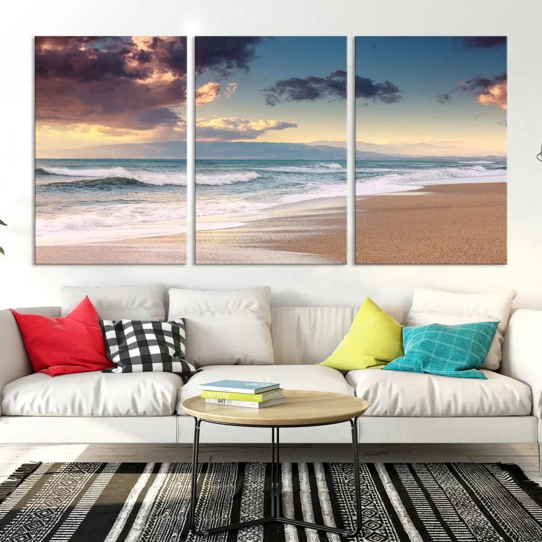 Cloudy Weather Beach Landscape Wall Art Canvas Print