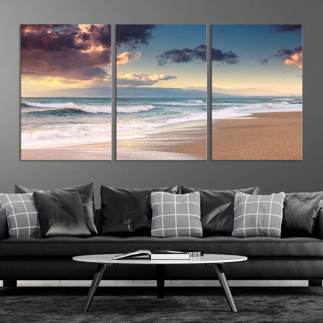 Cloudy Weather Beach Landscape Wall Art Canvas Print