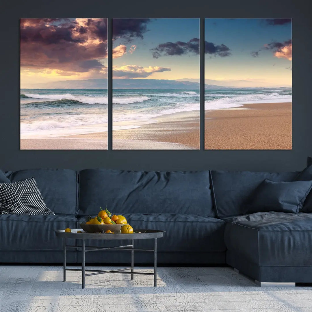 Cloudy Weather Beach Landscape Wall Art Canvas Print