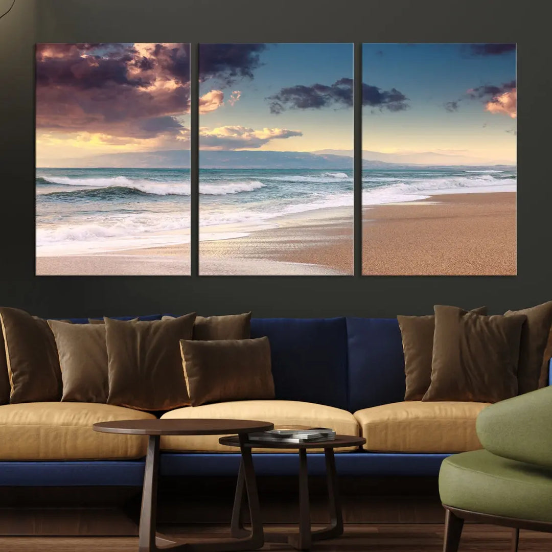 Cloudy Weather Beach Landscape Wall Art Canvas Print