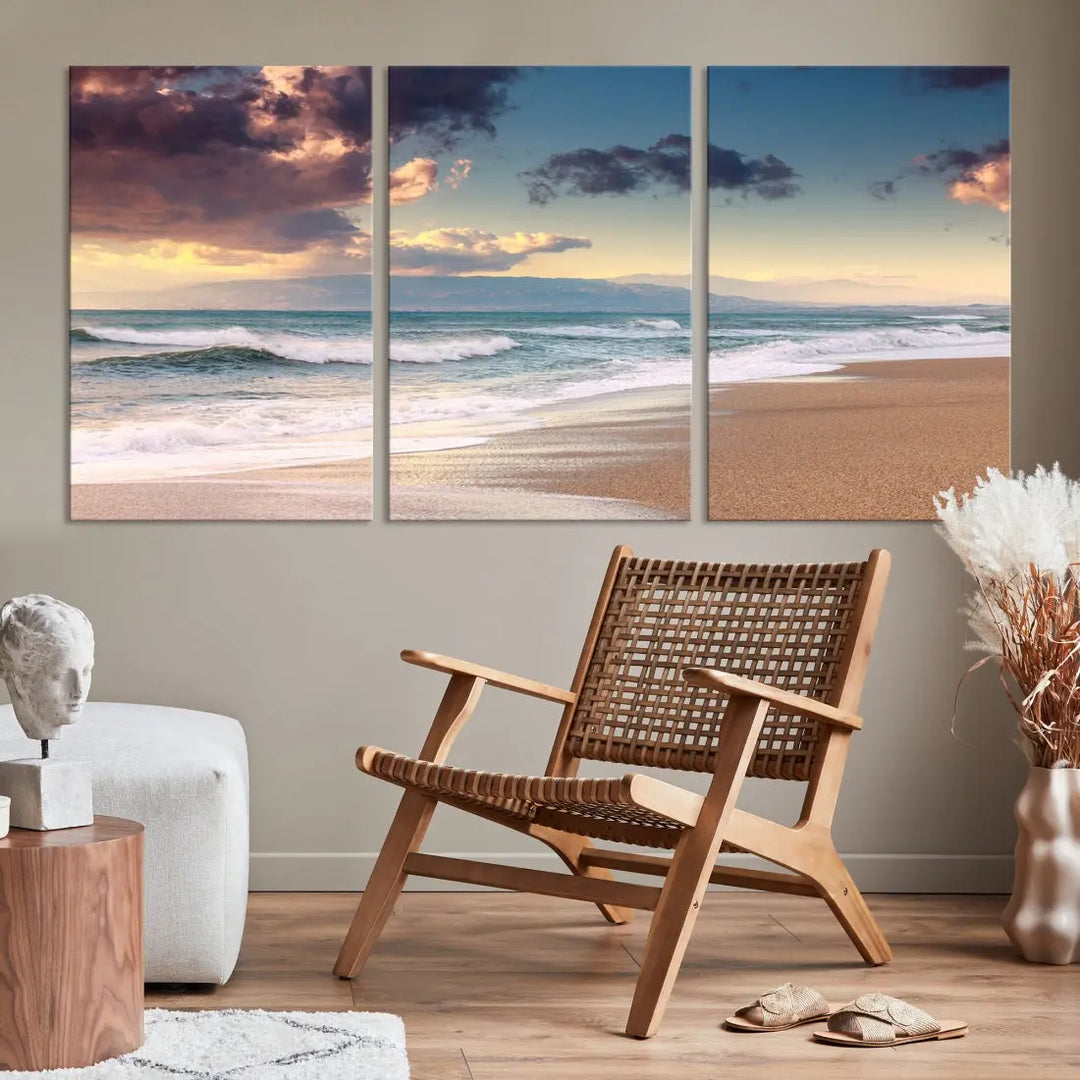 Cloudy Weather Beach Landscape Wall Art Canvas Print