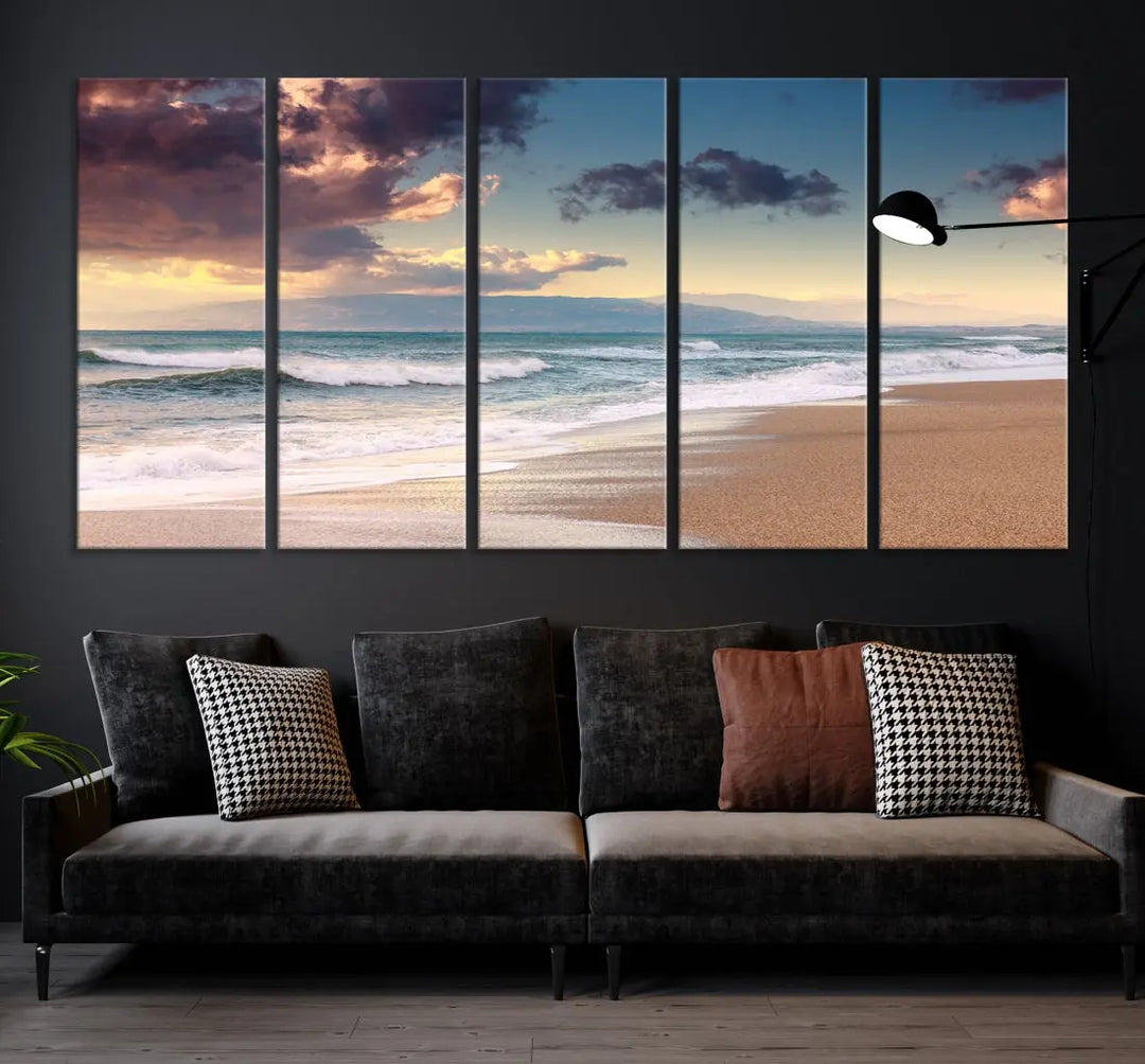 Cloudy Weather Beach Landscape Wall Art Canvas Print