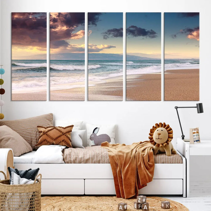 Cloudy Weather Beach Landscape Wall Art Canvas Print